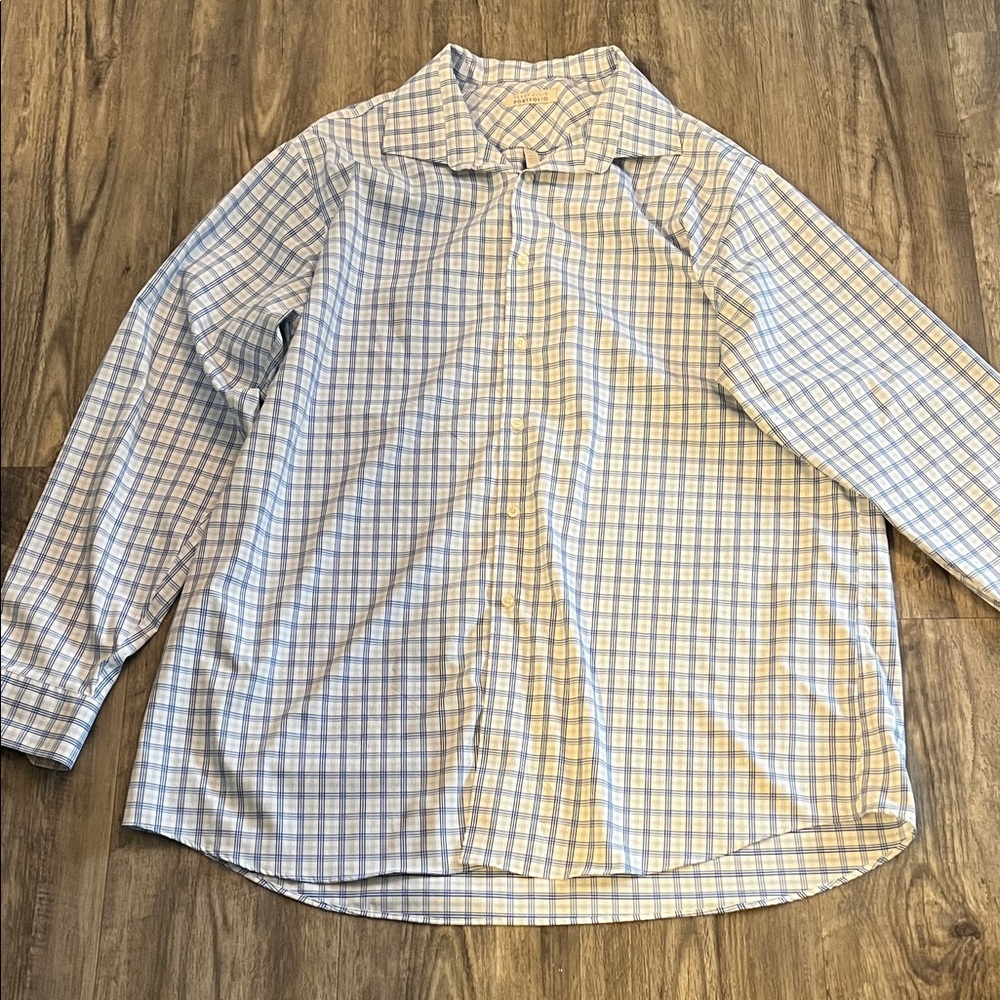 Perry Ellis Blue and White Plaid Shirt
